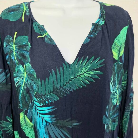 Old Navy Black Green Tropical Print Blouse M - Picture 3 of 7